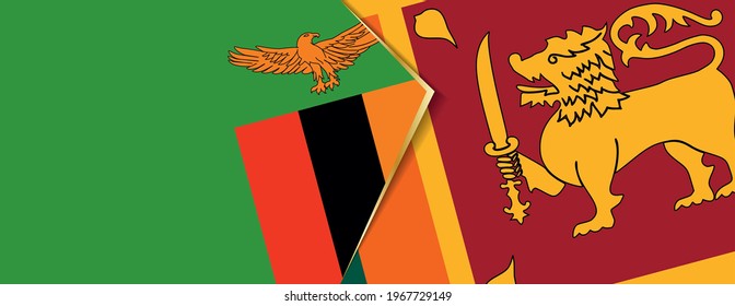 Banderas de Zambia y Sri Lanka, dos banderas vectoriales símbolo de relación o enfrentamiento.