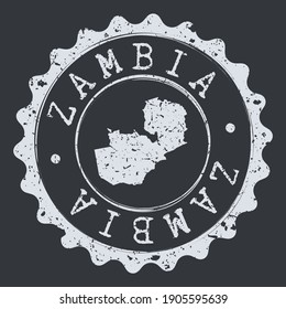 Zambia Stamp Map Postal Design. A Silhouette Seal Passport Round Design. Old Vector Icon Retro Design Travel.