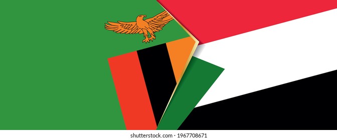 Zambia and Sudan flags, two vector flags symbol of relationship or confrontation.