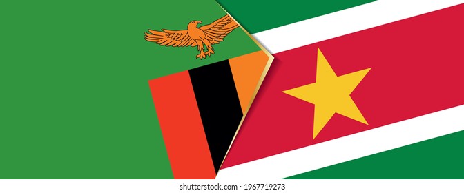 Zambia and Suriname flags, two vector flags symbol of relationship or confrontation.