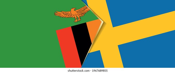 Zambia and Sweden flags, two vector flags symbol of relationship or confrontation.