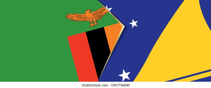 Zambia and Tokelau flags, two vector flags symbol of relationship or confrontation.
