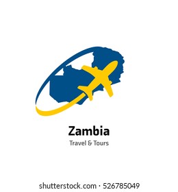 Zambia Travel and Tours logo. Vector travel company logo design - Country map Leisure travel logo template. Tourism emblem, leisure center - vector illustration