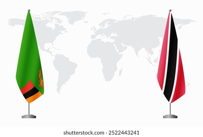 Zambia and Trinidad and Tobago flags for official meeting against background of world map.