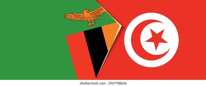 Zambia and Tunisia flags, two vector flags symbol of relationship or confrontation.