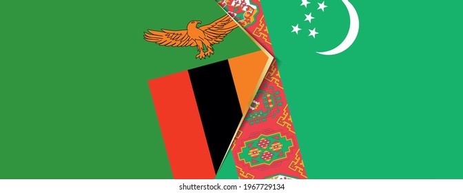 Zambia and Turkmenistan flags, two vector flags symbol of relationship or confrontation.