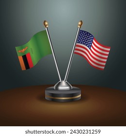 Zambia and United States table flags with gradient backgrund. Vector Illustration