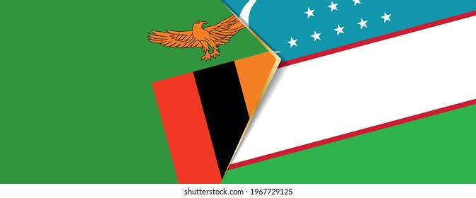 Sambia und Usbekistan Flaggen, zwei Vektorflaggen Symbol für Beziehung oder Konfrontation.