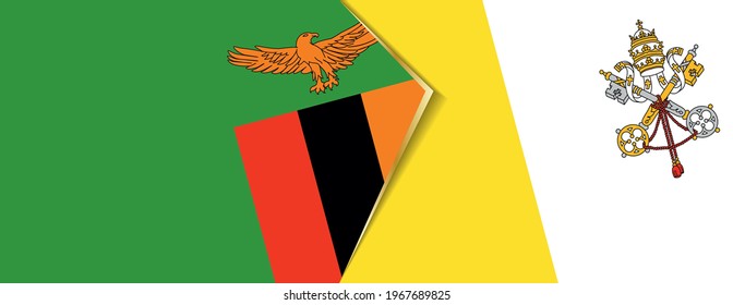 Zambia and Vatican City flags, two vector flags symbol of relationship or confrontation.