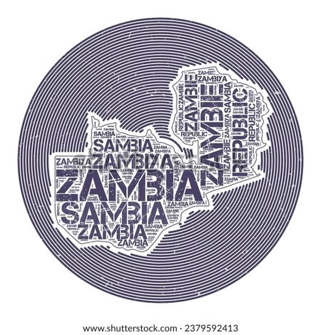 Zambia Vector Image. Country round logo design. Zambia poster in circular arcs and word cloud style. Appealing vector illustration.