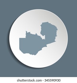Zambia vector map on a paper circle. Cut out from white paper icon map of Zambia. Vector icon map of Zambia on dark background. Paper cut style country map. 