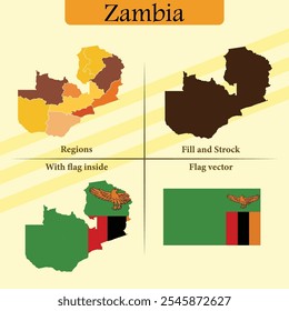 Sambia Vektorgrafik mit Regionen schwarze Silhouette Flagge Overlay und eigenständige Flagge ideal für Informationsmaterial Infografiken und Designprojekte Aserbaidschan Geografie und Identität zeigen