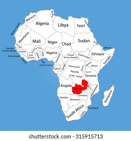 Zambia vector map silhouette isolated on Africa map. Editable vector map of Africa.