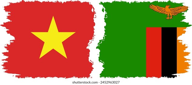 Zambia and Vietnam grunge flags connection, vector