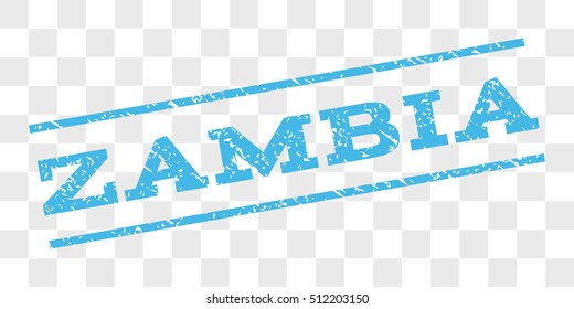 Zambia watermark stamp. Text caption between parallel lines with grunge design style. Rubber seal stamp with dust texture. Vector light blue color ink imprint on a chess transparent background.