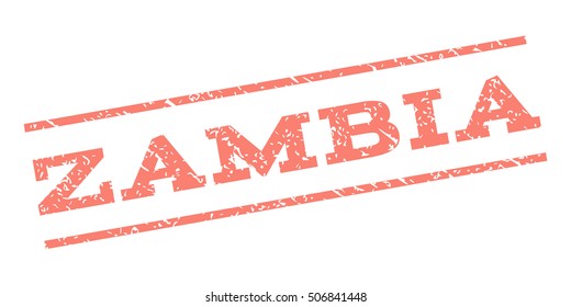 Zambia watermark stamp. Text tag between parallel lines with grunge design style. Rubber seal stamp with unclean texture. Vector salmon color ink imprint on a white background.