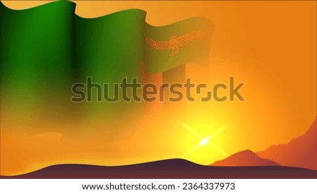 zambia waving flag concept background design with sunset view on the hill vector illustration suitable for poster background design about holiday, feast day, and independence day on zambia