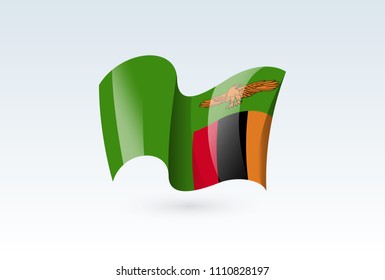 Zambia waving flag vector icon, national symbol. Flag of Zambia, fluttered in the wind - vector illustration isolated on white background.