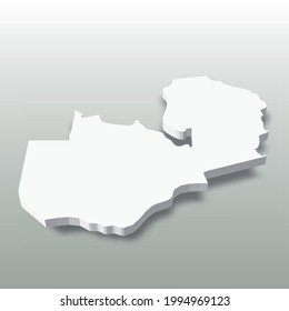 Zambia - white 3D silhouette map of country area with dropped shadow on grey background. Simple flat vector illustration