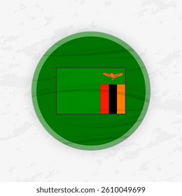 Zambian Flag in a Circular Emblem Design, Abstract Round Sticker Illustration. This high-quality vector graphic is perfect for use in patriotic designs, international events, sport competitions.