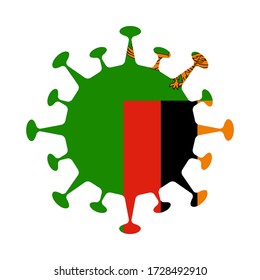 Zambian flag in virus shape, symbolizing COVID-19 awareness and national identity.