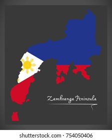 Zamboanga Peninsula Map Of The Philippines With Philippine National Flag Illustration