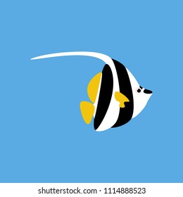 Zanclus cornutus fish on the blue background. Vector illustration