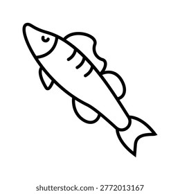 Zander fish icon. Animals and freshwater fish line symbol. Black and white.