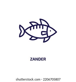 Zander-Symbol aus der Tiersammlung. Dünner linearer Zander, Perch, Fischereiumriss Symbol einzeln auf weißem Hintergrund. Zeilensymbol für Vektorgrafik, Symbol für Web und Mobile
