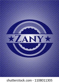 Zany badge with denim background