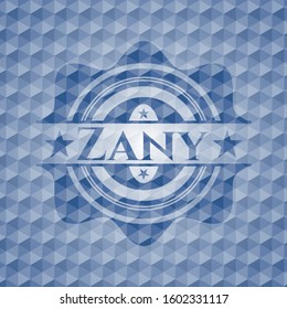 Zany blue emblem with geometric pattern background. Vector Illustration. Detailed.