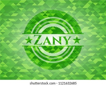 Zany green emblem with mosaic background