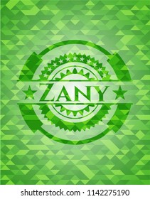 Zany green emblem with mosaic background