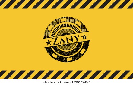 Zany grunge black emblem with yellow background, warning sign. Vector Illustration. Detailed. 