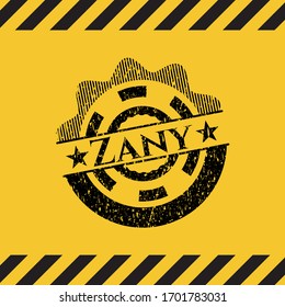 Zany inside warning sign, black grunge emblem. Vector Illustration. Detailed.