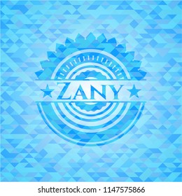 Zany light blue emblem with triangle mosaic background