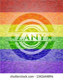 Zany on mosaic background with the colors of the LGBT flag