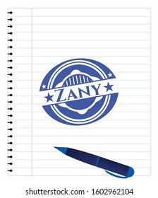 Zany pen strokes emblem. Blue ink. Vector Illustration. Detailed.