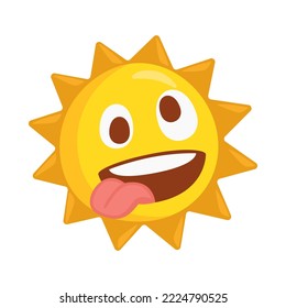 Zany Sun Sign Emoji Icon Illustration. Crazy Summer Vector Symbol Emoticon Design Clip Art Sign Comic Style.