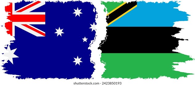 Zanzibar and Australia grunge flags connection, vector