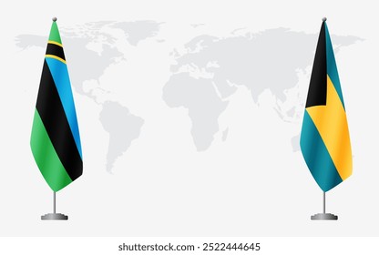 Banderas de Zanzíbar y Bahamas para reunión oficial con antecedentes del mapa mundial.