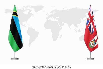 Banderas de Zanzíbar y Bermudas para reunión oficial con antecedentes del mapa mundial.