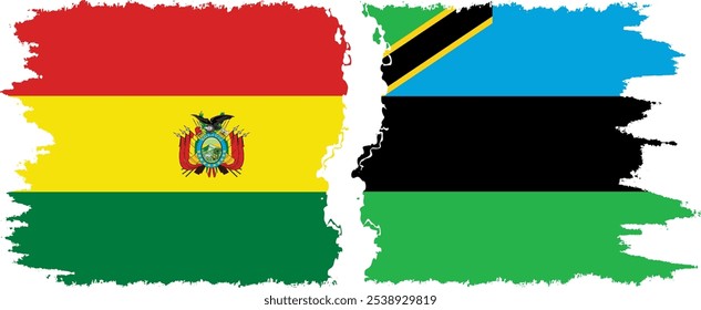 Zanzibar and Bolivia grunge flags connection, vector