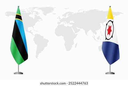 Zanzibar and Bonaire flags for official meeting against background of world map.