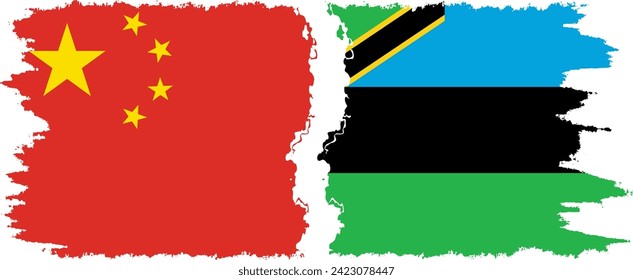 Zanzibar and China grunge flags connection, vector