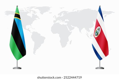 Banderas de Zanzíbar y Costa Rica para reunión oficial con antecedentes del mapa mundial.