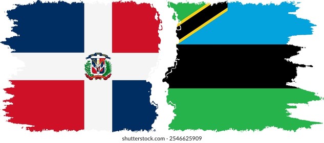 Zanzibar and Dominican Republic grunge flags connection, vector