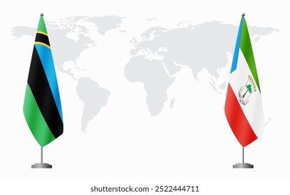 Zanzibar and Equatorial Guinea flags for official meeting against background of world map.