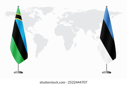 Zanzibar e Estônia bandeiras para reunião oficial contra fundo do mapa do mundo.