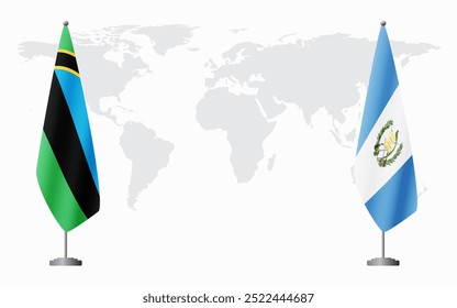 Bandeiras de Zanzibar e Guatemala para reunião oficial contra fundo do mapa do mundo.